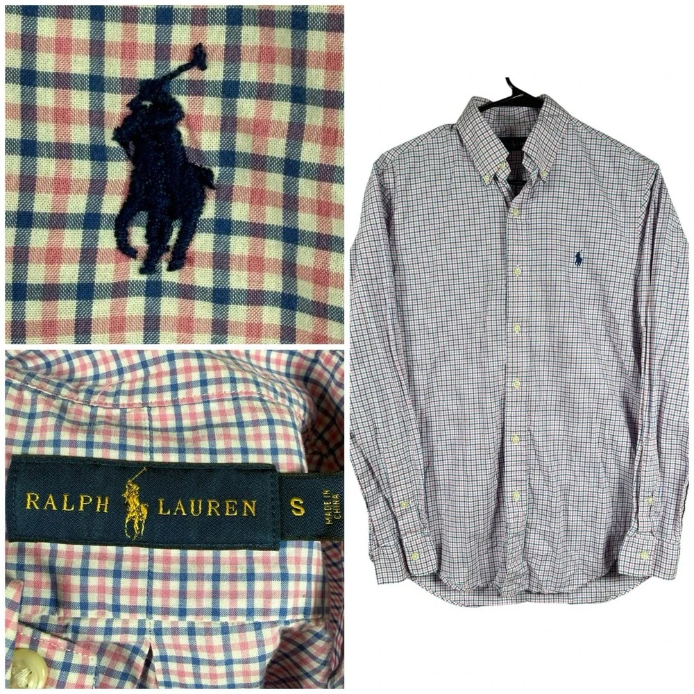 Polo Ralph Lauren Button Down‎ Shirt Mens Small Pink Blue Plaid Dress Spring